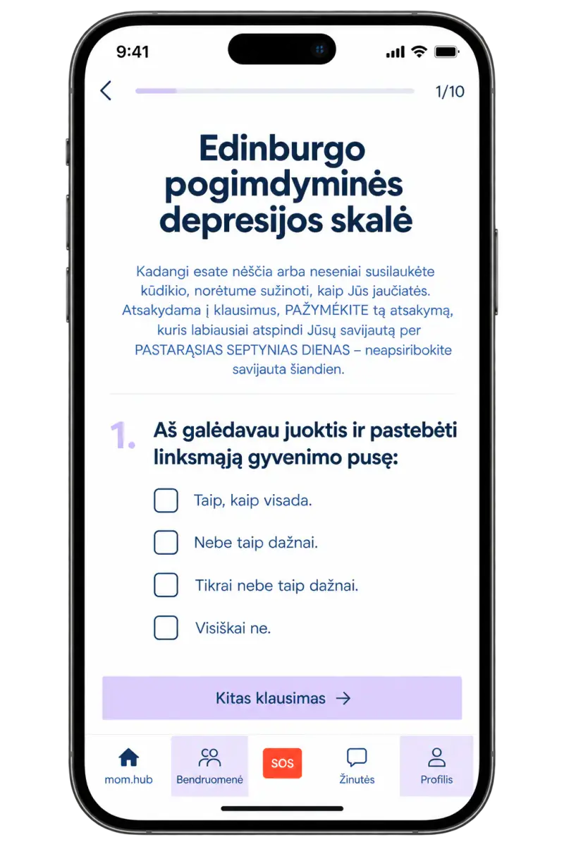 Pogimdyminės depresijos klausimyno ekranas